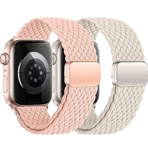 Wowstrap 2ST Geflochtens Solo Loop für Apple Watch Armband 45mm 44mm 42mm Ultra/2 49mm 40mm 41mm 38mm Herren/Damen,Magnet Dehnbarer Nylon Band für die iWatch Armbänder Series 9 8 7 6 5 4 3 2 se von Wowstrap