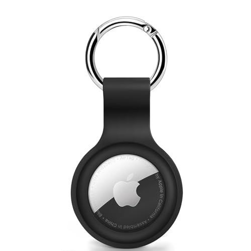 Wowwat Kompatibel mit Apple AirTag-Hülle mit Airtag-Schlüsselanhänger, weiche Silikon-AirTag-Halterung, AirTags, Schlüsselanhänger, Anhänger, Kette, AirTag, GPS, Artikelfinder, Zubehör, Schwarz von Wowwat