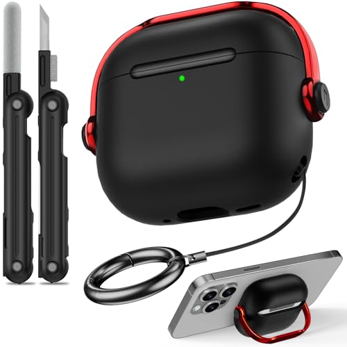 Wowwat Schutzhülle für Airpods 4, kompatibel mit Apple Airpods 4. Generation, mit Fallschutz und Handy-Halterungsfunktion, mit Reinigungsset und Schlüsselanhänger, für Damen und Herren (Schwarz / Rot) von Wowwat
