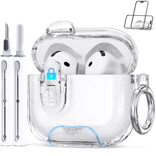 Schutzhülle für Airpods 4 mit Schloss, transparent, kompatibel mit Airpods 4 mit aktiver Geräuschunterdrückung, mit Reinigungsstift und Schlüsselanhänger, weiches TPU, Anti-Vergilbung, für Damen Schutzhülle für Airpods 4 mit Schloss, transparent, kompatibel mit Airpods 4 mit aktiver Geräuschunterdrückung, mit Reinigungsstift und Schlüsselanhänger, weiches TPU, Anti-Vergilbung, für Damen von Wowwat