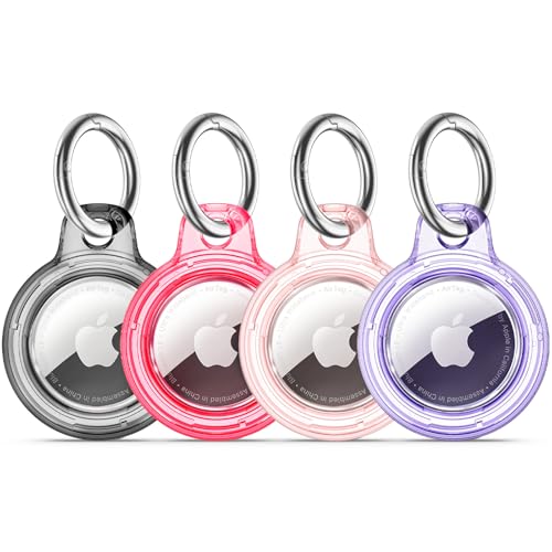 Wasserdichte Airtags-Halterung, 4 Stück, mit Apple Airtags-Schlüsselanhänger, harte PC-Hülle, stoßfest und kratzfest, Airtag-Halter, Schwarz + Transparent Rot + Transparent Pink + Transparent Lila Wasserdichte Airtags-Halterung, 4 Stück, mit Apple Airtags-Schlüsselanhänger, harte PC-Hülle, stoßfest und kratzfest, Airtag-Halter, Schwarz + Transparent Rot + Transparent Pink + Transparent Lila von Wowwat
