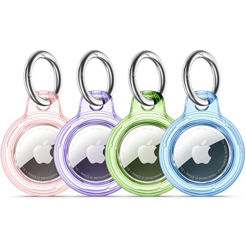 Wasserdichte Airtags-Halterung, 4 Stück, mit Apple Airtags-Schlüsselanhänger, harte PC-Hülle, stoßfest und kratzfest, Airtag-Halter, transparent, rosa, transparent, lila, transparent, grün Wasserdichte Airtags-Halterung, 4 Stück, mit Apple Airtags-Schlüsselanhänger, harte PC-Hülle, stoßfest und kratzfest, Airtag-Halter, transparent, rosa, transparent, lila, transparent, grün von Wowwat