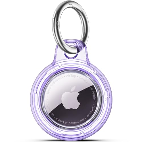 Wasserdichte Airtags-Halterung mit Apple Air-Tags-Schlüsselanhänger, harte Polycarbonat-Hülle, kratzfest und stoßfest, Airtag-Zubehör für Hund, Autoschlüssel, Gepäck, transparent lila Wasserdichte Airtags-Halterung mit Apple Air-Tags-Schlüsselanhänger, harte Polycarbonat-Hülle, kratzfest und stoßfest, Airtag-Zubehör für Hund, Autoschlüssel, Gepäck, transparent lila von Wowwat