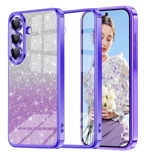 Glitzer Handyhülle für Samsung Galaxy A14 Hülle, Ultra Dünn Glänzend Pailletten Stoßfest A14 Handyhülle, Luxus Galvanik Frauen/Mädchen TPU Bumper Schutzhülle für A14 5G Hülle (Lila) von Woxidzyx