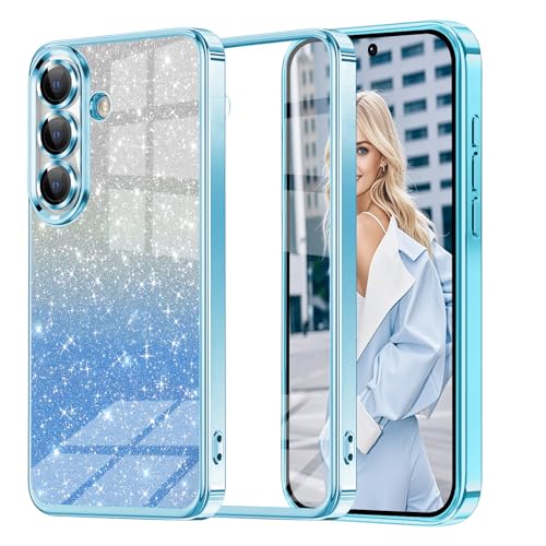 Glitzer Handyhülle für Samsung Galaxy A26 hülle, Ultra Dünn Glänzend Pailletten Stoßfest A26 Handyhülle, Luxus Galvanik Frauen/Mädchen TPU Bumper Schutzhülle für A26 Hülle (Blau) von Woxidzyx