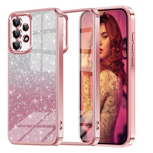 Glitzer Handyhülle für Samsung Galaxy A52/A52s Hülle, Ultra Dünn Glänzend Pailletten Stoßfest A52 Handyhülle, Luxus Galvanik Frauen/Mädchen TPU Bumper Schutzhülle für A52s Hülle (Rosa) von Woxidzyx