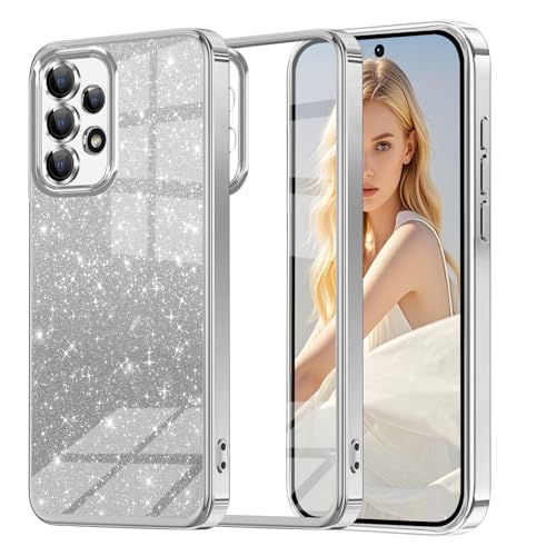 Glitzer Handyhülle für Samsung Galaxy A52/A52s Hülle, Ultra Dünn Glänzend Pailletten Stoßfest A52 Handyhülle, Luxus Galvanik Frauen/Mädchen TPU Bumper Schutzhülle für A52s Hülle (Silber) von Woxidzyx