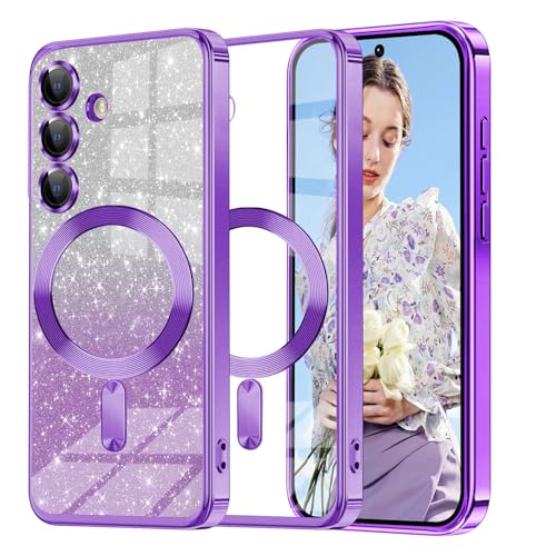 Glitzer Handyhülle für Samsung Galaxy A56 5G hülle [mit Mag-Safe] , Ultra Dünn Glänzend Pailletten Stoßfest A56 Hülle, Luxus Galvanik Frauen/Mädchen TPU Bumper Schutzhülle für A56 5G Hülle (Lila) von Woxidzyx