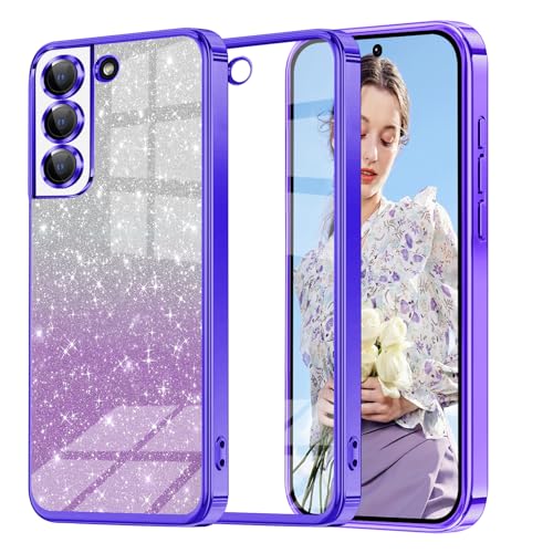 Glitzer Handyhülle für Samsung Galaxy S21 hülle, Ultra Dünn Glänzend Pailletten Stoßfest S21 Handyhülle, Luxus Galvanik Frauen/Mädchen TPU Bumper Schutzhülle für S21 Hülle (Lila) von Woxidzyx