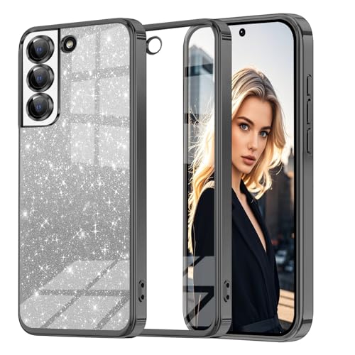 Glitzer Handyhülle für Samsung Galaxy S21 hülle, Ultra Dünn Glänzend Pailletten Stoßfest S21 Handyhülle, Luxus Galvanik Frauen/Mädchen TPU Bumper Schutzhülle für S21 Hülle (Schwarz) von Woxidzyx