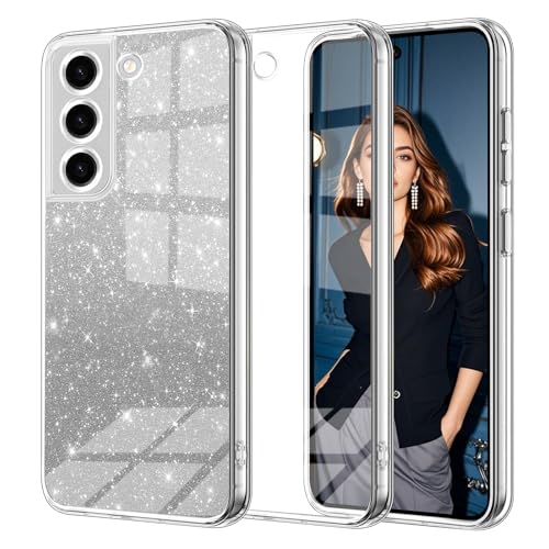 Glitzer Handyhülle für Samsung Galaxy S22 hülle, Ultra Dünn Glänzend Pailletten Stoßfest S22 Handyhülle, Luxus Galvanik Frauen/Mädchen TPU Bumper Schutzhülle für S22 Hülle (Durchsichtig) von Woxidzyx