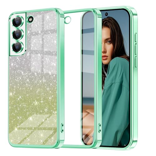Glitzer Handyhülle für Samsung Galaxy S22 hülle, Ultra Dünn Glänzend Pailletten Stoßfest S22 Handyhülle, Luxus Galvanik Frauen/Mädchen TPU Bumper Schutzhülle für S22 Hülle (Grün) von Woxidzyx