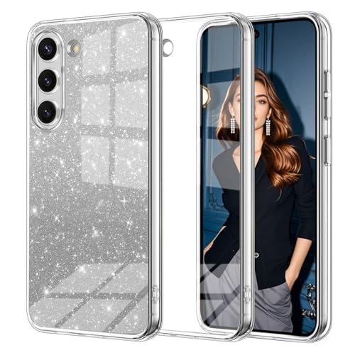 Glitzer Handyhülle für Samsung Galaxy S23 hülle, Ultra Dünn Glänzend Pailletten Stoßfest S23 Handyhülle, Luxus Galvanik Frauen/Mädchen TPU Bumper Schutzhülle für S23 Hülle (Durchsichtig) von Woxidzyx