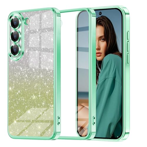 Glitzer Handyhülle für Samsung Galaxy S23 hülle, Ultra Dünn Glänzend Pailletten Stoßfest S23 Handyhülle, Luxus Galvanik Frauen/Mädchen TPU Bumper Schutzhülle für S23 Hülle (Grün) von Woxidzyx
