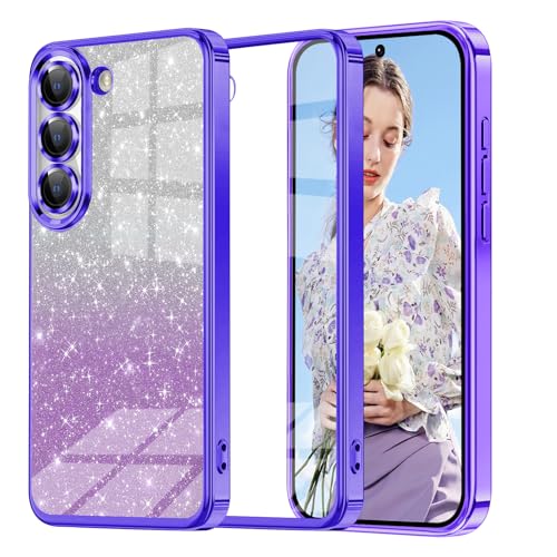 Glitzer Handyhülle für Samsung Galaxy S23 hülle, Ultra Dünn Glänzend Pailletten Stoßfest S23 Handyhülle, Luxus Galvanik Frauen/Mädchen TPU Bumper Schutzhülle für S23 Hülle (Lila) von Woxidzyx