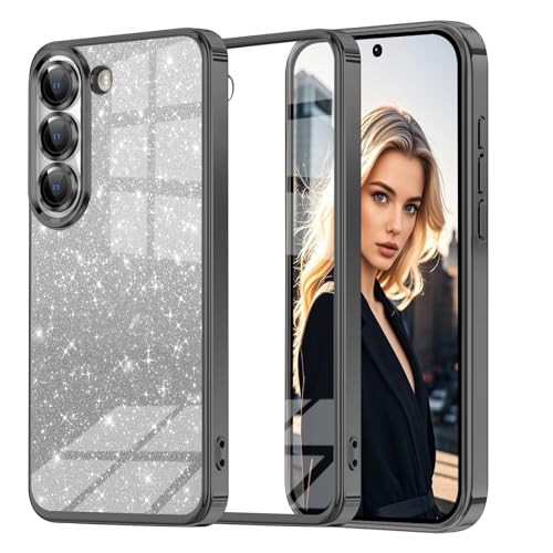 Glitzer Handyhülle für Samsung Galaxy S23 hülle, Ultra Dünn Glänzend Pailletten Stoßfest S23 Handyhülle, Luxus Galvanik Frauen/Mädchen TPU Bumper Schutzhülle für S23 Hülle (Schwarz) von Woxidzyx