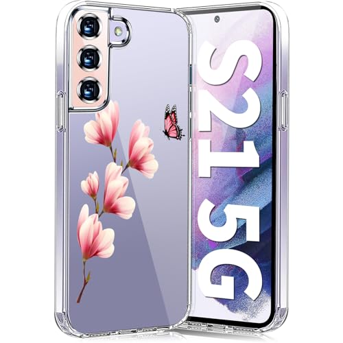 Handyhülle für Samsung Galaxy S21 Hülle Soft Silikon TPU Blumen Galaxy S21 Hülle Schutzhülle Dünne Weiche Schmetterlings Muster Transparent Clear Hülle für Samsung S21 5G Case (D) von Woxidzyx