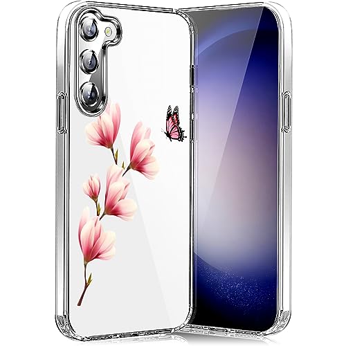 Handyhülle für Samsung Galaxy S23 Hülle Soft Silikon TPU Blumen Galaxy S23 Hülle Schutzhülle Dünne Weiche Schmetterlings Muster Transparent Clear Hülle für Samsung S23 5G Case (A) von Woxidzyx