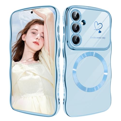 Handyhülle für Samsung Galaxy S24 Hülle, Kompatibel mit MagSafe, Liebesherz Mädchen Handyhülle Wellen Lockige Form Luxus Galvanisierte Schutzhülle Girls Case für Galaxy S24 6.1" (Blau) von Woxidzyx