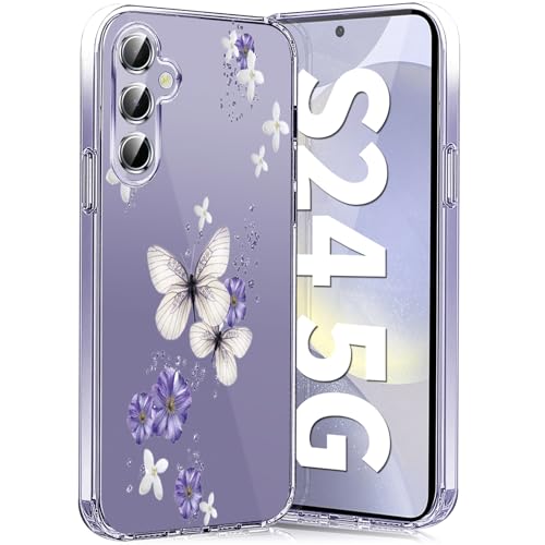 Handyhülle für Samsung Galaxy S24 Hülle Soft Silikon TPU Blumen Galaxy S24 Hülle Schutzhülle Dünne Weiche Schmetterlings Muster Transparent Clear Hülle für Samsung S24 5G Case (D) von Woxidzyx