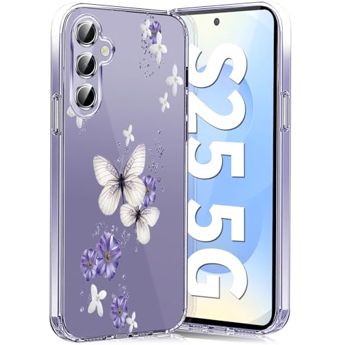 Handyhülle für Samsung Galaxy S25 Hülle Soft Silikon TPU Blumen Galaxy S25 Hülle Schutzhülle Dünne Weiche Schmetterlings Muster Transparent Clear Hülle für Samsung S25 5G Case (D) von Woxidzyx