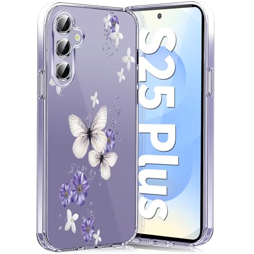 Handyhülle für Samsung Galaxy S25 Plus Hülle Soft Silikon TPU Blumen Galaxy S25+ 5G Hülle Schutzhülle Dünne Weiche Schmetterlings Muster Transparent Clear Hülle für Samsung S25+ 5G Case (D) von Woxidzyx