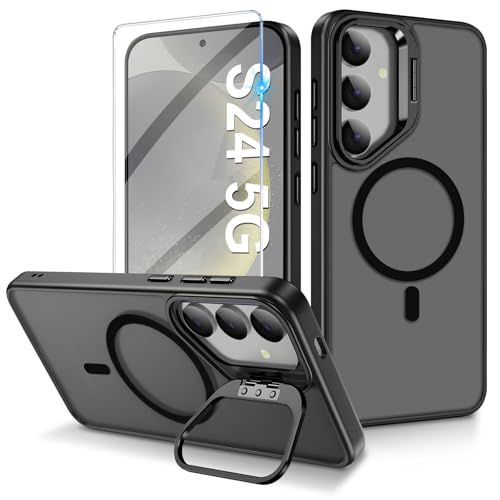 Magnetisch Hülle für Samsung Galaxy S25/S24 Hülle Kompatibel mit MagSafe, Galaxy S25/S24 Hülle mit Magnetisch Ring Ständer,Stoßfeste Handyhülle für Samsung S25/S24 Hülle mit Schutzfolie (Schwarz) von Woxidzyx