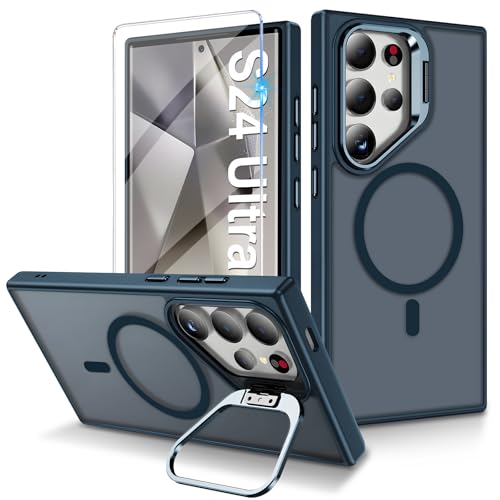 Magnetisch Hülle für Samsung Galaxy S24 Ultra Kompatibel mit MagSafe, Galaxy S24 Ultra Hülle mit Ring Ständer,Stoßfeste Handyhülle für Samsung S24 Ultra Hülle mit Schutzfolie (Blau) von Woxidzyx
