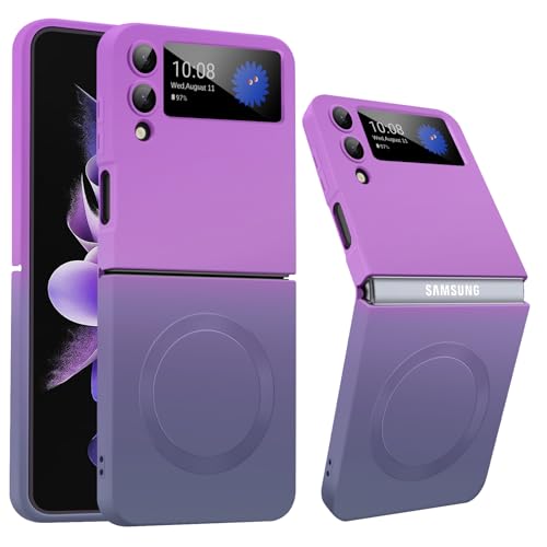 Magnetisch für Samsung Galaxy Z Flip 3 Hülle mit Mag-Safe，Eingebaute Kamera schutzfolie, Galaxy Z Flip 3 Hülle Anti-Fingerabdruck, Farbverlauf Weiches Flüssig silikon Z Flip 3 Hülle (Lila Grau) von Woxidzyx