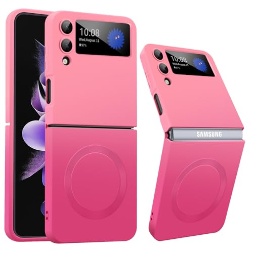 Magnetisch für Samsung Galaxy Z Flip 3 Hülle mit Mag-Safe，Eingebaute Kamera schutzfolie, Galaxy Z Flip 3 Hülle Anti-Fingerabdruck, Farbverlauf Weiches Flüssig silikon Z Flip 3 Hülle (Rosa Rose) von Woxidzyx