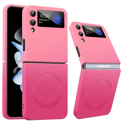 Magnetisch für Samsung Galaxy Z Flip 4 Hülle mit Mag-Safe，Eingebaute Kamera schutzfolie, Samsung Z Flip 4 Hülle Anti-Fingerabdruck, Farbverlauf Weiches Flüssig silikon Z Flip 4 Hülle (Rosa+Rose) von Woxidzyx