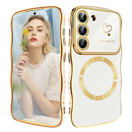 Magnetische Schutzhülle für Samsung Galaxy S23, kompatibel mit Mag-Safe, für Frauen und Mädchen, weich, niedlicher Wellenrahmen, lockige Form, Liebesherz, luxuriöse Beschichtung, stoßfest, für Galaxy Magnetische Schutzhülle für Samsung Galaxy S23, kompatibel mit Mag-Safe, für Frauen und Mädchen, weich, niedlicher Wellenrahmen, lockige Form, Liebesherz, luxuriöse Beschichtung, stoßfest, für Galaxy von Woxidzyx