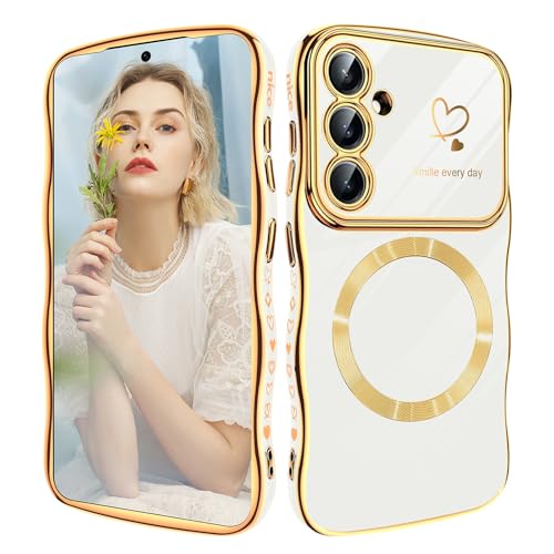 Magnetische Schutzhülle für Samsung Galaxy S24, kompatibel mit Mag-Safe, für Damen und Mädchen, weich, niedlicher Wellenrahmen, lockige Form, Liebesherz, luxuriöse Beschichtung, stoßfest, für Galaxy Magnetische Schutzhülle für Samsung Galaxy S24, kompatibel mit Mag-Safe, für Damen und Mädchen, weich, niedlicher Wellenrahmen, lockige Form, Liebesherz, luxuriöse Beschichtung, stoßfest, für Galaxy von Woxidzyx