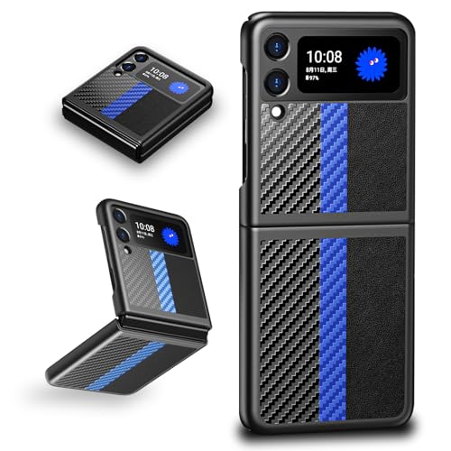 Schutzhülle für Samsung Galaxy Z Flip 4, seidige Haptik, Karbonfaser-Lederhülle, ultradünn, stoßfest, kratzfest, Schutzhülle für Samsung Z Flip 4 2022 (blau) von Woxidzyx