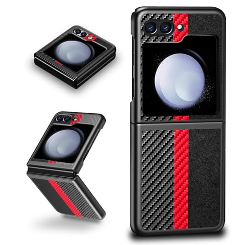 Schutzhülle für Samsung Galaxy Z Flip 5, seidige Haptik, Karbonfaser-Lederhülle, ultradünn, stoßfest, kratzfest, Schutzhülle für Samsung Z Flip 5 2023 (rot) von Woxidzyx