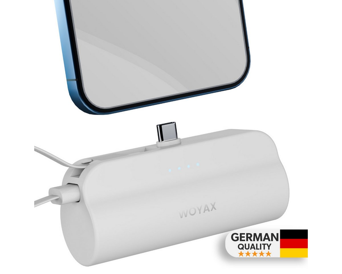 Woyax USB-C-Stecker Mini Powerbank 5000mAh mit internem Type-C-Kabel Powerbank von Woyax