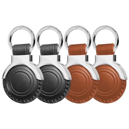 Woyinger Airtag-Halterung aus echtem Leder, für Apple Airtags-Schlüsselanhänger. Kompaktes Design mit Schlüsselringen für zusätzlichen Komfort und Schutzhülle für Airtag (Schwarz + Vintage) von Woyinger