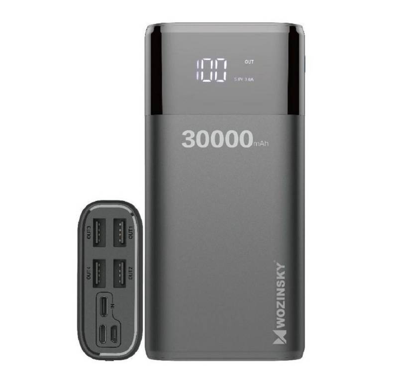 Wozinsky Powerbank 30000mAh mit 4xUSB Schnellladung Max 4A,mit LED Anzeige Powerbank 30000 mAh von Wozinsky