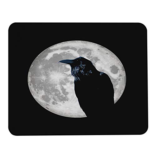 Wozukia Mauspad mit schwarzer Krähe in der Nacht unter dem Mond, Gaming-Mauspad, Gummi, groß, personalisiertes Design, Mauspad für Computer, Schreibtisch, Laptop, Büro, Arbeit, 20 x 24 cm von Wozukia