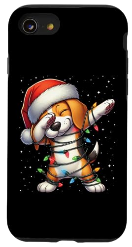 Hülle für iPhone SE (2020) / 7 / 8 Dabbing Beagle Hund Weihnachtsbeleuchtung Weihnachtsmann Hut Xmas Schnee von Wrapped with Christmas Lights