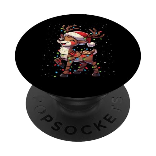 Rentier Weihnachtsbeleuchtung Nikolausmütze Xmas Schnee Jungen Mädchen PopSockets Klebender PopGrip Rentier Weihnachtsbeleuchtung Nikolausmütze Xmas Schnee Jungen Mädchen PopSockets Klebender PopGrip von Wrapped with Christmas Lights