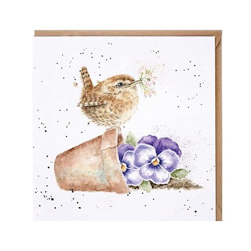 Blumentopf Wren Geburtstagskarte - Pottering About Wrendale Blanko-Grußkarte von Wrendale Designs