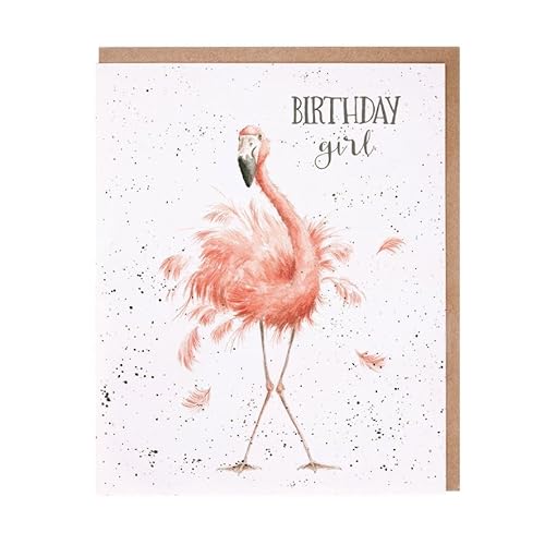 Grußkarte - Spaß, Federn und Schnurrbarthaare – Geburtstag Mädchen – Flamingo WRE2173 von Wrendale Designs