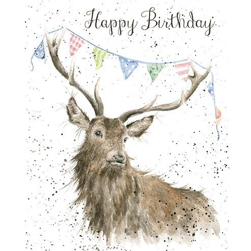 Künstlerische Grußkarte (WRE2340) – Geburtstag – Geburtstag – Wimpelkette – Hirsch von Wrendale Designs