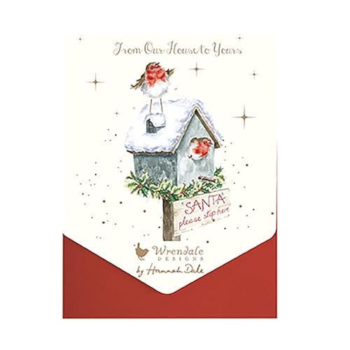 Wrendale - AXNCP023 - Kartenset, Weihnachten, 8 Klappkarten mit Umschlag, From Our House to Yours, 15cm x 10,5cm, Santa please stop here von Wrendale Designs
