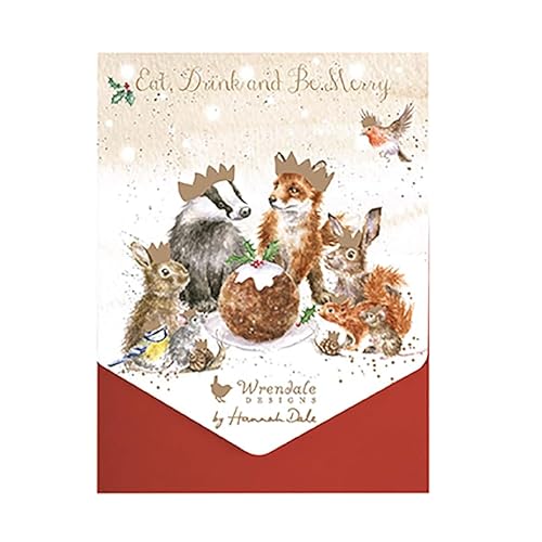 Wrendale - AXNCP024 - Kartenset, Weihnachten, 8 Klappkarten mit Umschlag, Eat, Drink and be Merry, 15cm x 10,5cm von Wrendale Designs