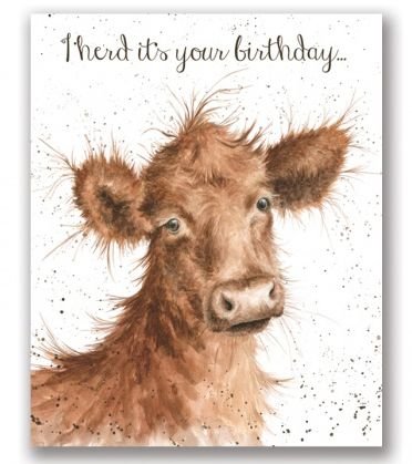 Wrendale Designs, Geburtstagskarte mit Kuhmotiv „I herd it‘s your birthday“ (in englischer Sprache) von Wrendale Designs