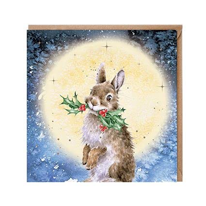 Wrendale Designs by Hannah Dale Weihnachtskarte mit Goldfolie, Motiv "By The Light Of The Moon", einzeln von Wrendale Designs