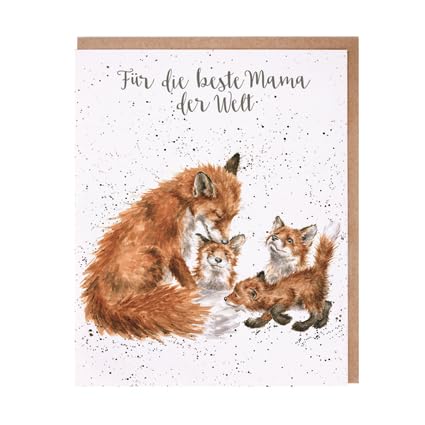 Wrendale Doppelkarte mit Umschlag, Fuchs Mutter mit kleinen Füchsen, Für die beste Mama der Welt, 13,5x17 cm, rechteckig von Wrendale Designs