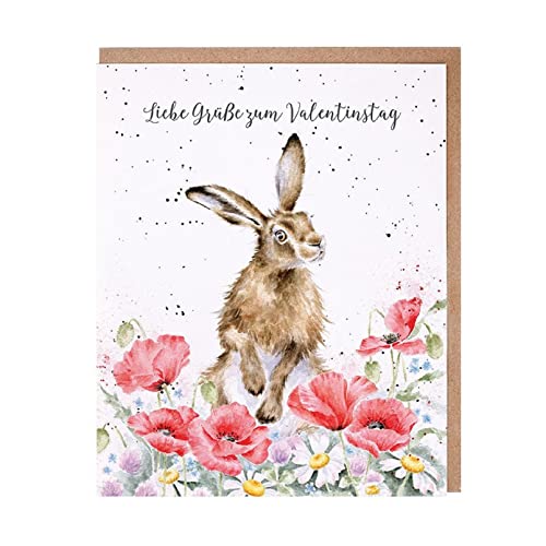 Wrendale - GOC072 - Grußkarte, Doppelkarte mit Umschlag, Liebe Grüße zum Valentistag, Hase im Blumenfeld, 17cm x 14cm von Wrendale Designs